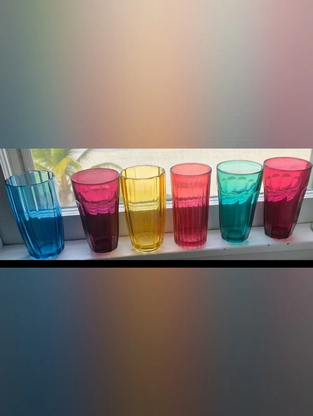 Vintage Pasabahce jeweltone Aqua/blue/teal 10 panel drinking Glass